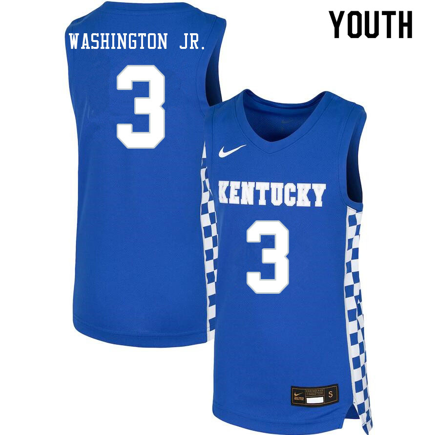 Youth #3 TyTy Washington Jr. Kentucky Wildcats College Basketball Jerseys Sale-Blue
